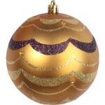 Zestaw 4 Plastikowych Bombek z Brokatowym Dekorem 10 cm - Złote i Fioletowe - obrazek 3