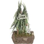 Sztuczne drzewko CHOINKA OŚNIEŻONA W JUCIE 28 CM DEKORACJA ŚWIĄTECZNA