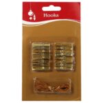 Zestaw 16 Złotych Dekoracyjnych Klamerek 3cm + Srebrny Sznuerek do Dekoracji i Wyeksponowania Zdjęć