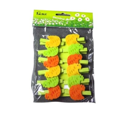 Komplet 12 Drewnianych Klamerek z Pomarańczowymi Filcowymi Kurkami