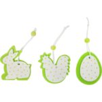 Zestaw 6 Wiosennych Drewniano-Filcowych Zawieszek: Jajka, Zające, Kury - obrazek 2
