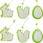 Zestaw 6 Wiosennych Drewniano-Filcowych Zawieszek: Jajka, Zające, Kury