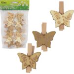 Drewniane Klamry Dekoracyjne w Kształcie Motyli - 12 Sztuk, 4,5 cm, Wielkanoc, Wiosna