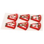 Komplet Czerwonych Drewnianych Zawieszek Dzwonków Świątecznych z Motywem Mikołaja, Bałwana i Renifera - obrazek 2