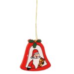 Komplet Czerwonych Drewnianych Zawieszek Dzwonków Świątecznych z Motywem Mikołaja, Bałwana i Renifera - obrazek 3