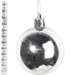 Komplet 12 bombek plastikowych w kolorze srebrnym 6 cm