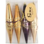 Zestaw 4 Plastikowych Bombek Bożonarodzeniowych z Brokatowym Dekorem, Fioletowo-Złote, 14,5 cm - obrazek 2