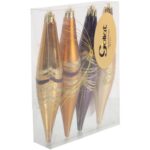 Zestaw 4 Plastikowych Bombek Bożonarodzeniowych z Brokatowym Dekorem, Fioletowo-Złote, 14,5 cm - obrazek 3