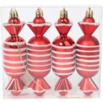 Zestaw 4 bombek plastikowych - cukierki czerwone 12.5 cm - obrazek 2