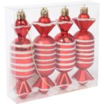Zestaw 4 bombek plastikowych - cukierki czerwone 12.5 cm - obrazek 3