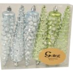 Komplet 6 bombek plastikowych w kształcie szyszek w kolorze błękitno-seledynowym