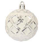 Komplet 6 Białych Bombek Plastikowych z Wytłaczanym Wzorem Romby - 3 Posrebrzane, 3 Brokatowe, Średnica 6 cm - obrazek 3