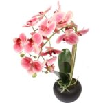 2 gałązki storczyka gumowanego w kolorze różowym w ceramicznej donicy - obrazek 3