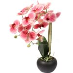 2 gałązki storczyka gumowanego w kolorze różowym w ceramicznej donicy