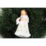 Figurka Dekoracyjna Anioł Opiekun z Aniołkiem Biała Polirezyna - obrazek 2