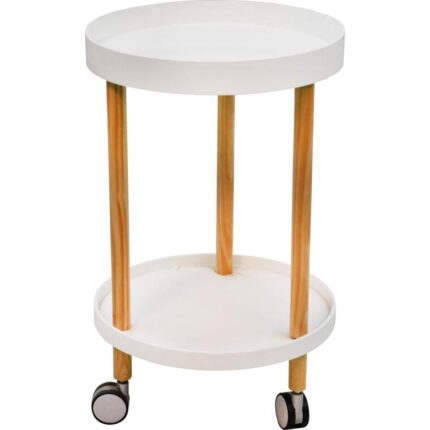 Biały Stolik Boczny Oxford na Kółkach z Dwupoziomowym Przechowywaniem, 40 cm