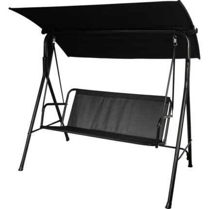 Prosty Montaż - Huśtawka Ogrodowa Czarna z Regulowanym Dachem i Antypoślizgowymi Podkładkami SW-012