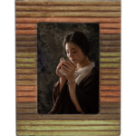 Ceramiczna zielono-pomarańczowa stojąca ramka na zdjęcie