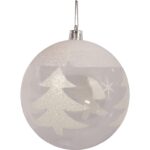 Komplet 2 Przeźroczystych Bombek z Białą Dekoracją, 10cm - obrazek 2