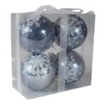 Zestaw 4 Grafitowych Bombek Choinkowych z Brokatem