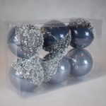 Zestaw 6 Grafitowych Bombek Lukrowanych 8 cm z Srebrnymi Sznurkami - obrazek 2