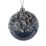 Zestaw 6 Grafitowych Bombek Lukrowanych 8 cm z Srebrnymi Sznurkami