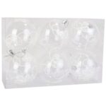 Zestaw 6 Przeźroczystych Bombek Plastikowych z Białym Brokatem, 8 cm - obrazek 2