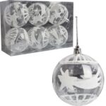 Kpl. 6 przezroczystych bombek plastikowych z dekorem 7 cm