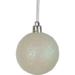 Zestaw 6 białych bombek plastikowych z brokatem, 6 cm - obrazek 2