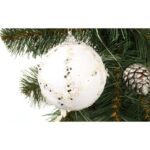 Biała bombka dekoracyjna ze srebrnym brokatem - obrazek 2