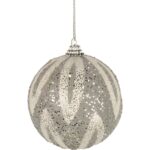Bombka Dekorowana Styropianowa w Kolorze Biało-Srebrnym z Brokatem, Rozmiar 8cm