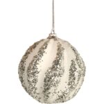 Bombka styropianowa biało-srebrna z brokatem i cekinami wypukła