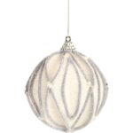 Bombka styropianowa biało-srebrna z brokatem wypukła