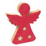 Drewniany Anioł z Aksamitu w Kolorze Czerwonym z Gwiazdami - obrazek 2