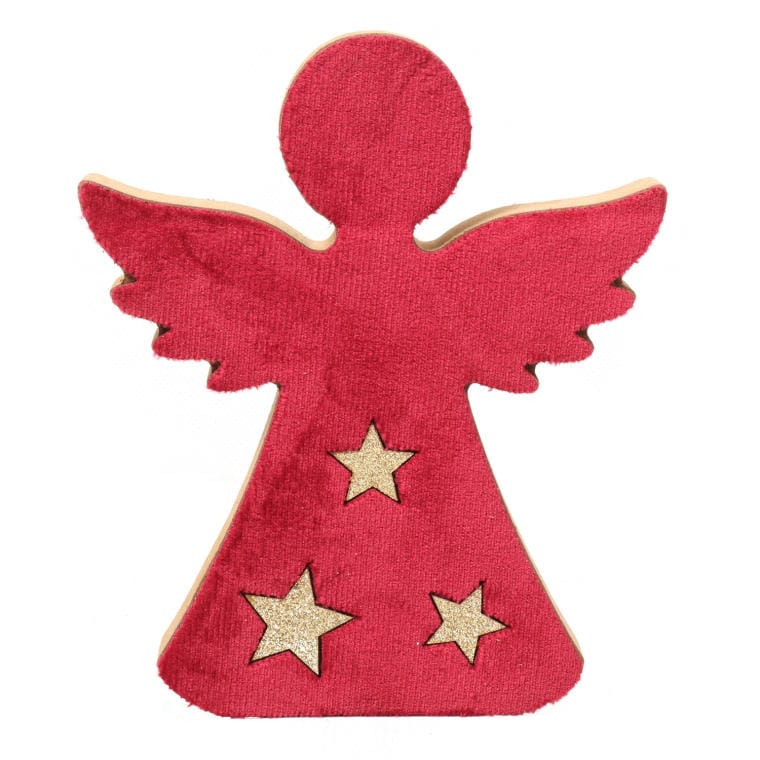 SY601100612 Drewniany Anioł z Aksamitu w Kolorze Czerwonym z Gwiazdami - obrazek 1