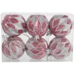 Zestaw 6 Eleganckich, Plastikowych Bombek Bożonarodzeniowych 6 cm - Kolor Różowy - obrazek 2