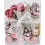 Zestaw 30 Luksusowych Różowych Bombek z Gwiazdą na Czubek do Dekoracji Choinki - obrazek 2