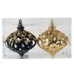 Kpl. 2 bombek plastikowych ażurowe wrzeciona czarno złote - obrazek 3