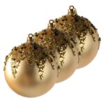 Kpl. 3 bombek plastikowych 8cm złote z cekinami - obrazek 2