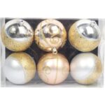 Zestaw 6 Bombek Plastikowych Srebrno-Złotych z Brokatowym Dekorem, 8 cm - obrazek 2