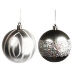 Komplet 6 Grafitowych Bombek Plastikowych o Średnicy 8 cm - obrazek 3