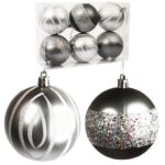 Komplet 6 Grafitowych Bombek Plastikowych o Średnicy 8 cm