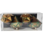 Zestaw 4 Złotych Bombek Plastikowych w Kształcie Diamentów z Zielonym Brokatem, 10 cm - obrazek 2
