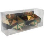 Zestaw 4 Złotych Bombek Plastikowych w Kształcie Diamentów z Zielonym Brokatem, 10 cm - obrazek 3