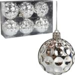 Komplet 6 Srebrnych Bombek Plastikowych 6 cm do Dekoracji Świątecznych
