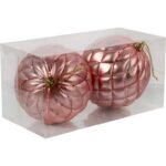 Zestaw 2 matowych bombek choinkowych 10 cm w kolorze różowym z dekoracją brokatową - obrazek 2