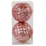 Zestaw 2 matowych bombek choinkowych 10 cm w kolorze różowym z dekoracją brokatową - obrazek 3