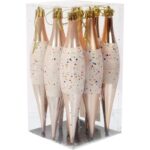 Komplet 9 Złotych Plastikowych Sopli z Brokatowym Dekorem - Ozdoba Świąteczna 15 cm - obrazek 2