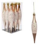 Komplet 9 Złotych Plastikowych Sopli z Brokatowym Dekorem - Ozdoba Świąteczna 15 cm