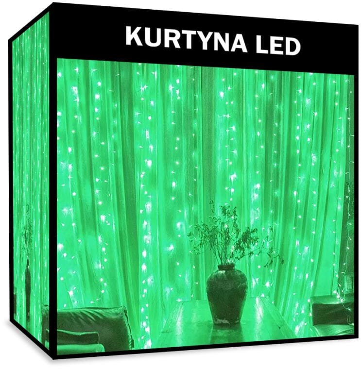 T100LCURTOUTZIELONA Zielona Dekoracja Świetlna - Sople LED 100 Lamp z Dodatkowym Gniazdem, IP44, Energooszczędna, do Użytku Zewnętrznego - obrazek 1